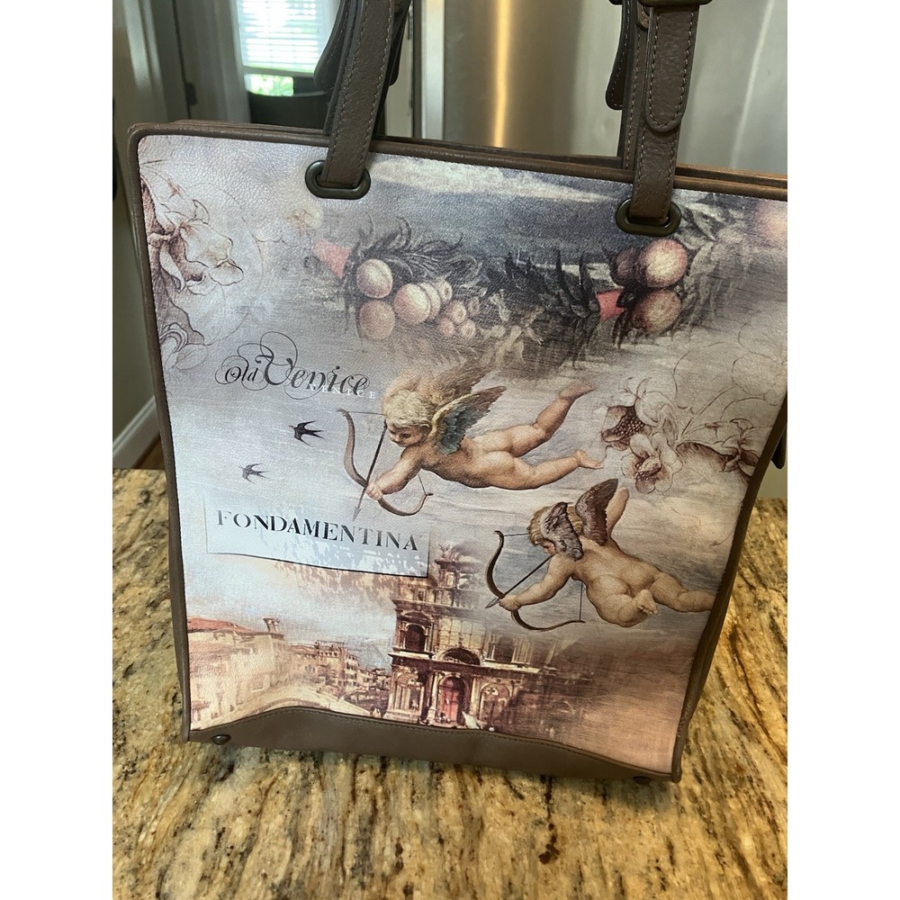 Vintage Leather Hand Made Old Venice Cherub Large Shopping Tote Purse Handbag